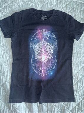 Empyre Black Short Sleeve Tee with Purple-Pink Cosmic Triangle Graphic